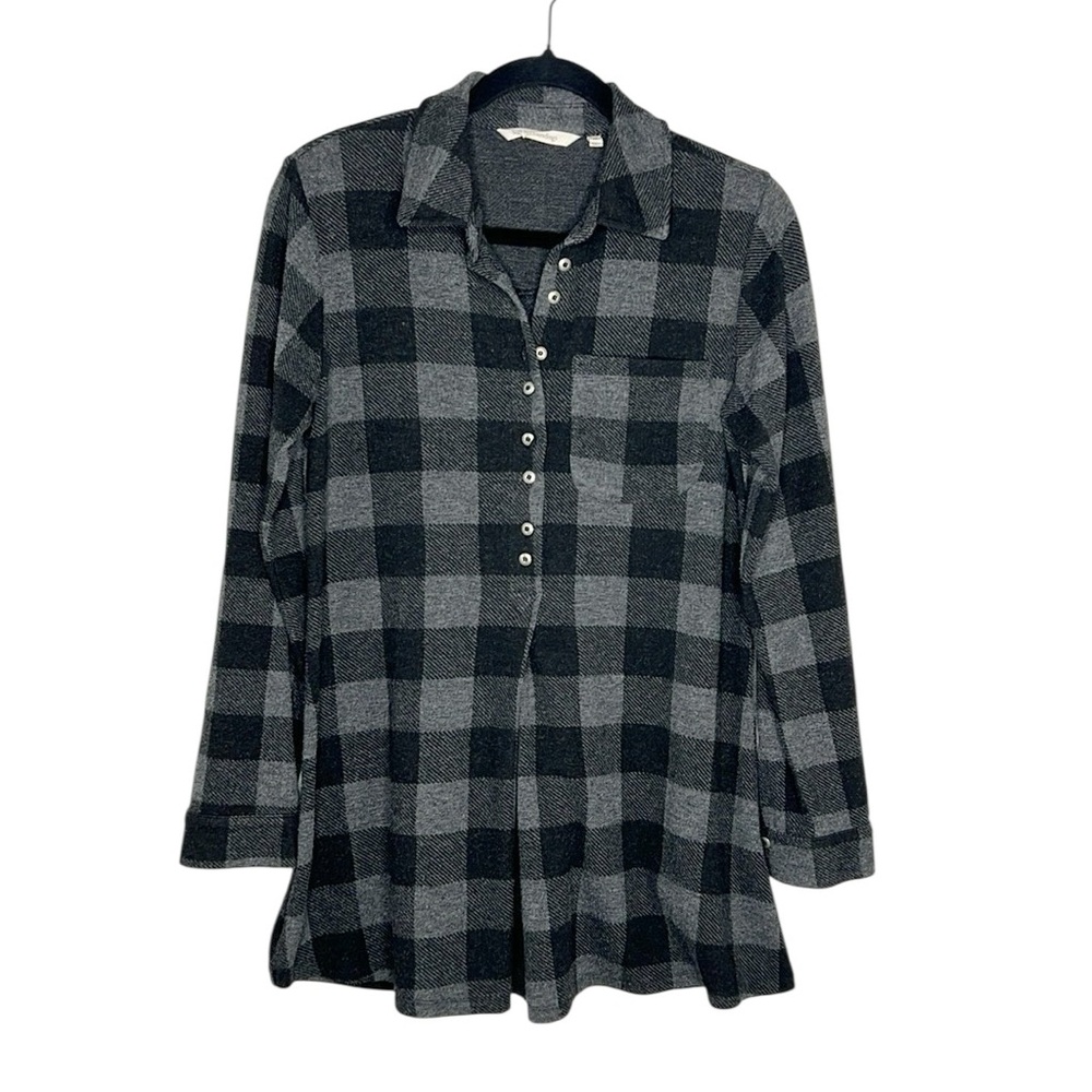Soft Surroundings Cozy Cabincore Plaid Tunic Top in Charcoal Plaid sz XS